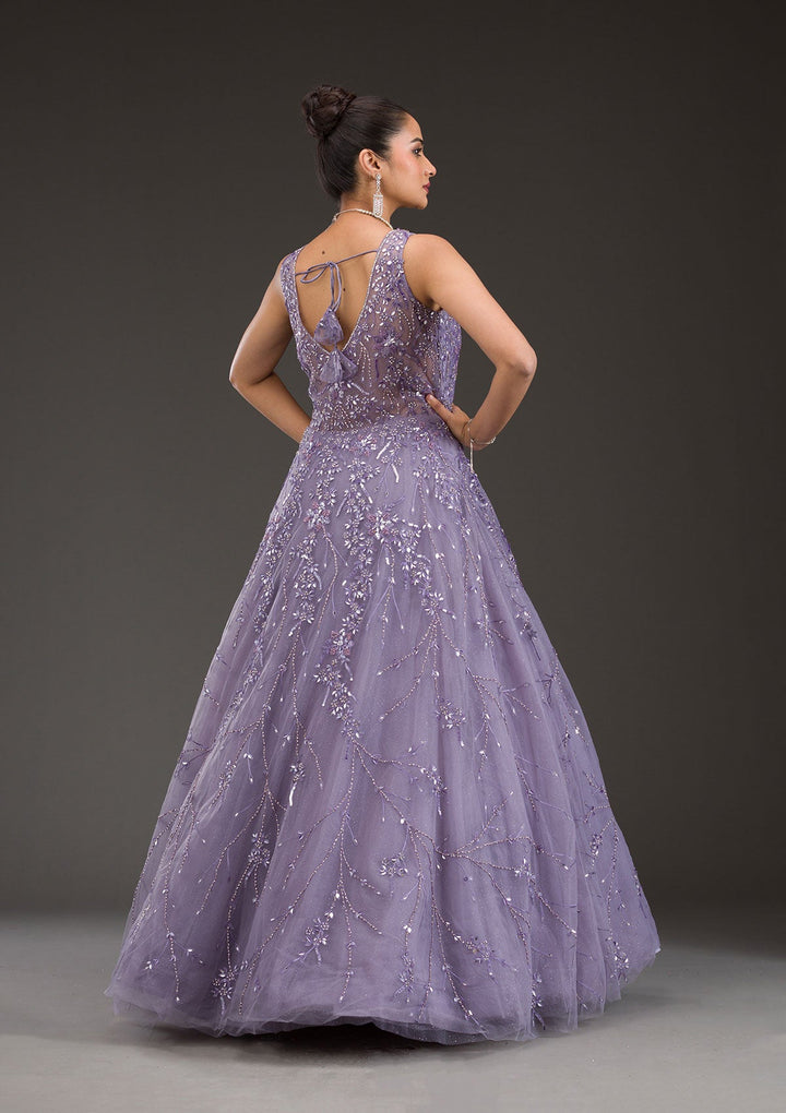 Purple Stonework Net Gown-Koskii