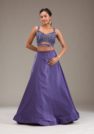 Purple Stonework Semi Crepe Readymade Lehenga