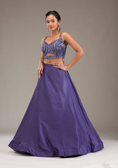 Purple Stonework Semi Crepe Readymade Lehenga