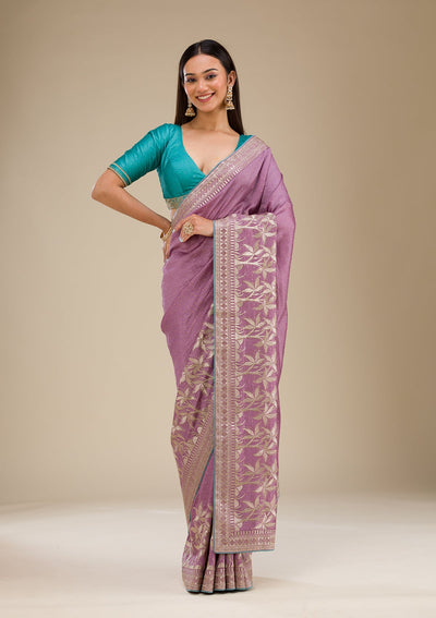 Purple Stonework Soft Silk Saree-Koskii