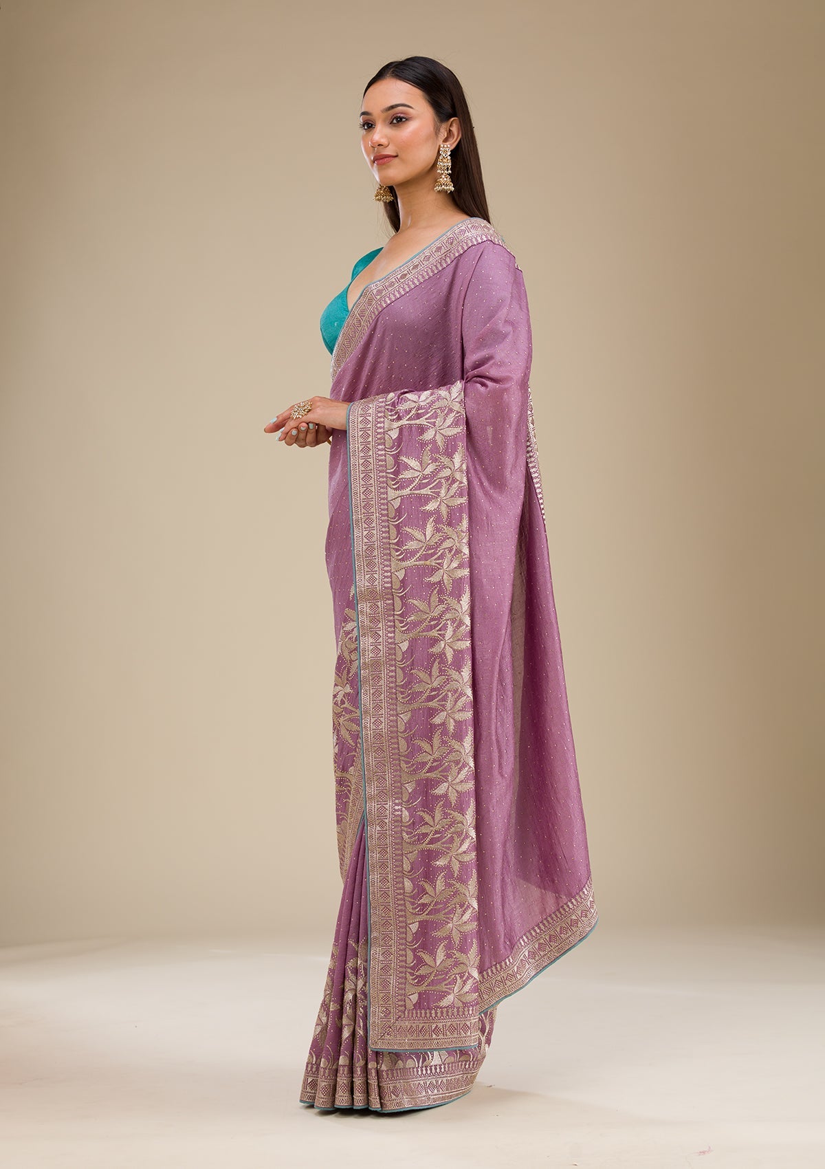 Purple Stonework Soft Silk Saree-Koskii