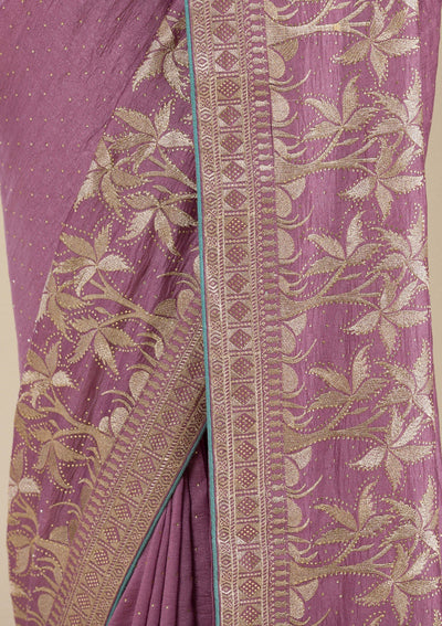 Purple Stonework Soft Silk Saree-Koskii