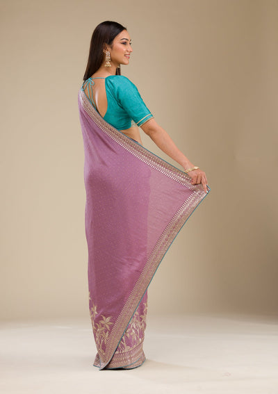 Purple Stonework Soft Silk Saree-Koskii