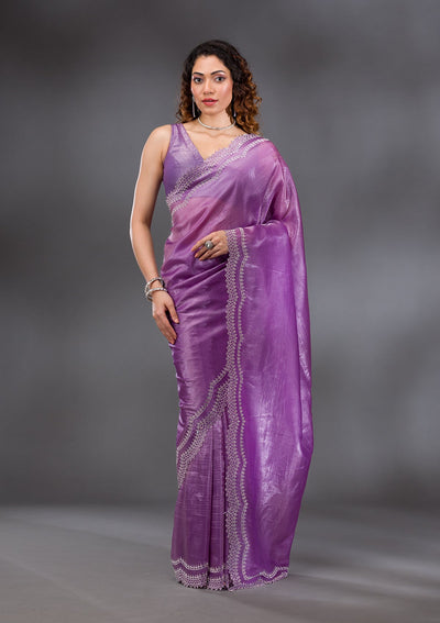 Purple Stonework Tissue Saree-Koskii