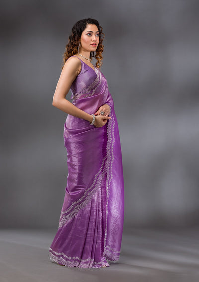 Purple Stonework Tissue Saree-Koskii