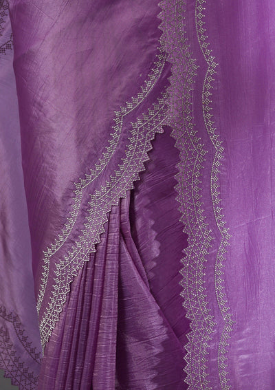 Purple Stonework Tissue Saree-Koskii