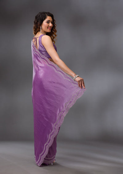 Purple Stonework Tissue Saree-Koskii