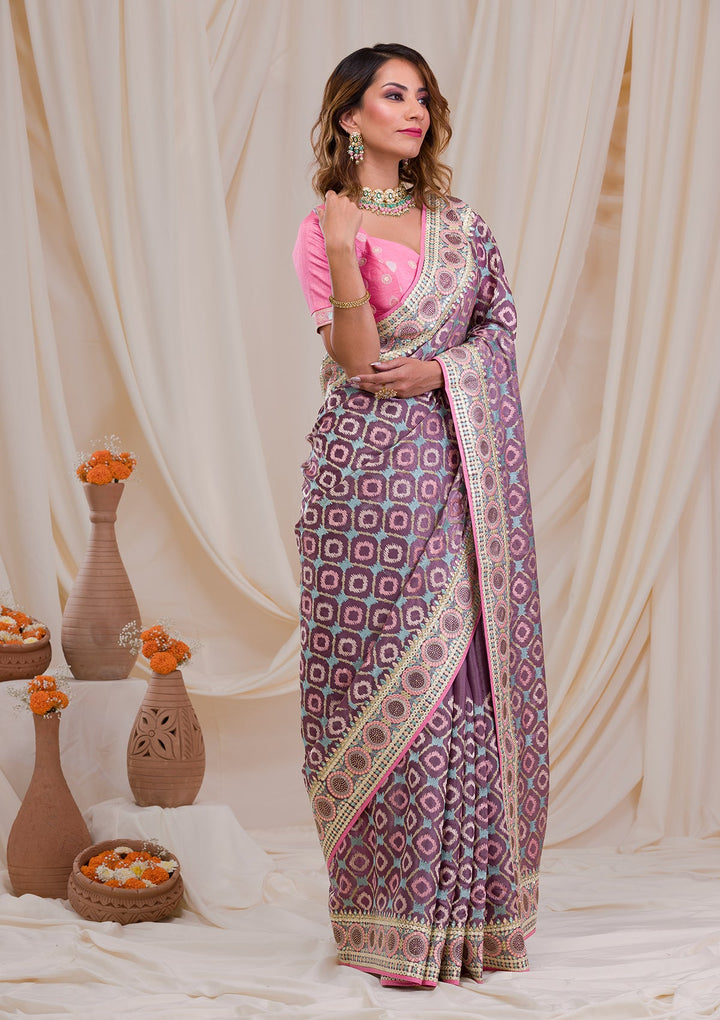 Purple Swarovski Chiffon Saree-Koskii