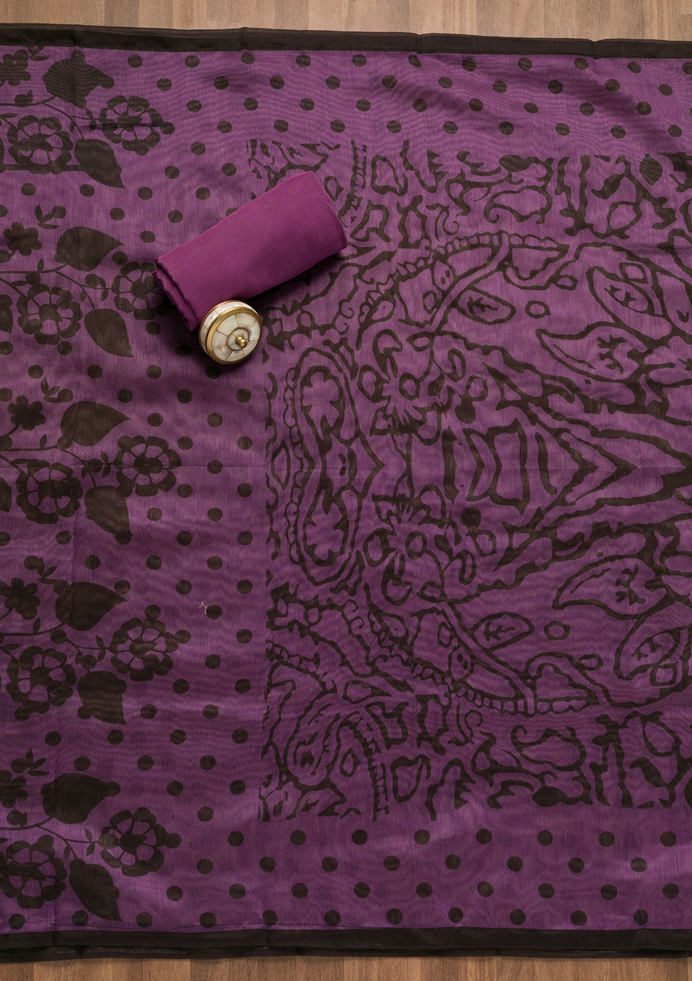 Purple Threadwork Chanderi Unstitched Salwar Suit-Koskii