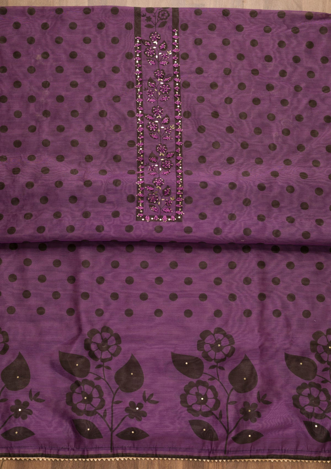 Purple Threadwork Chanderi Unstitched Salwar Suit-Koskii