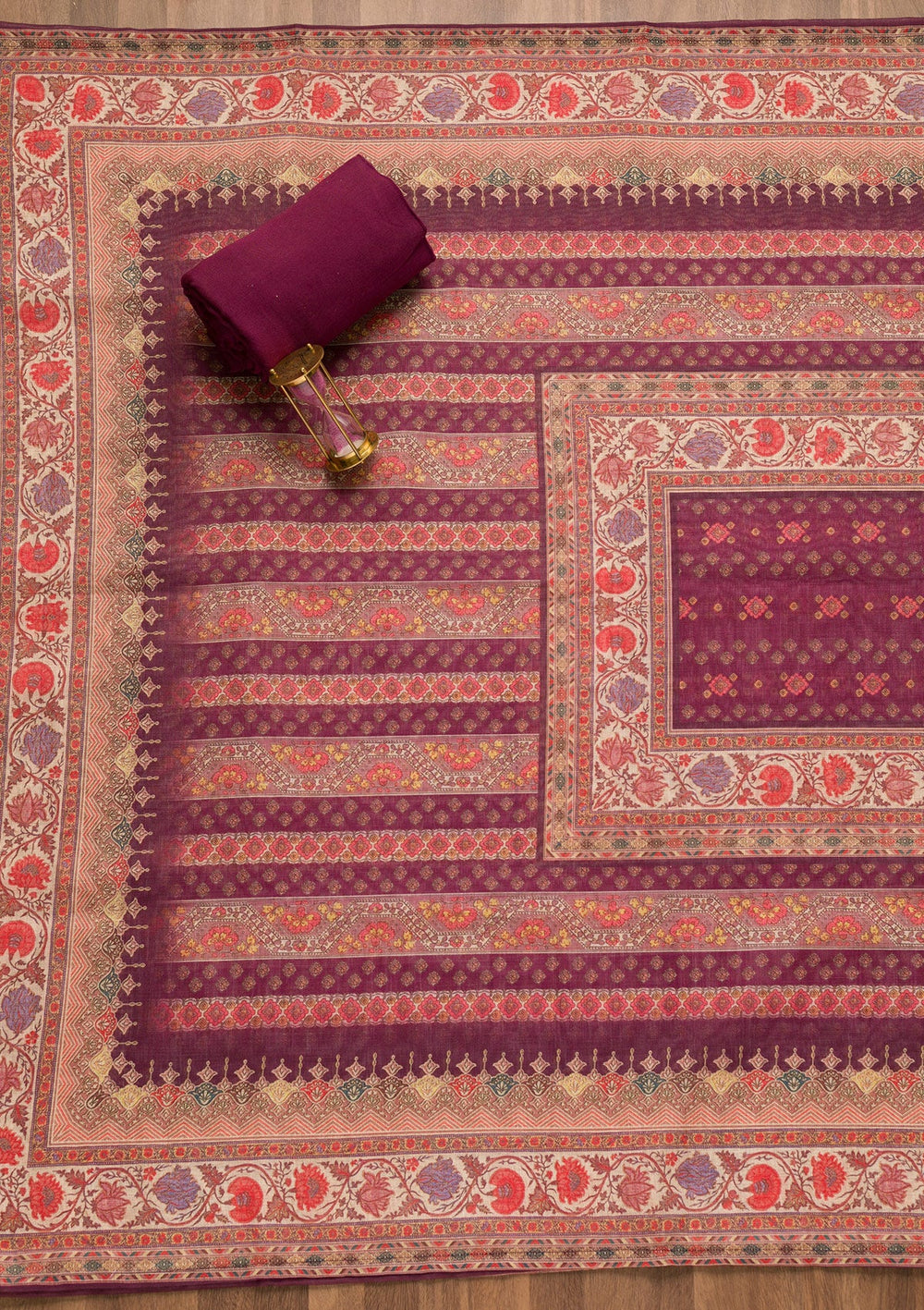 Purple Threadwork Chanderi Unstitched Salwar Suit-Koskii