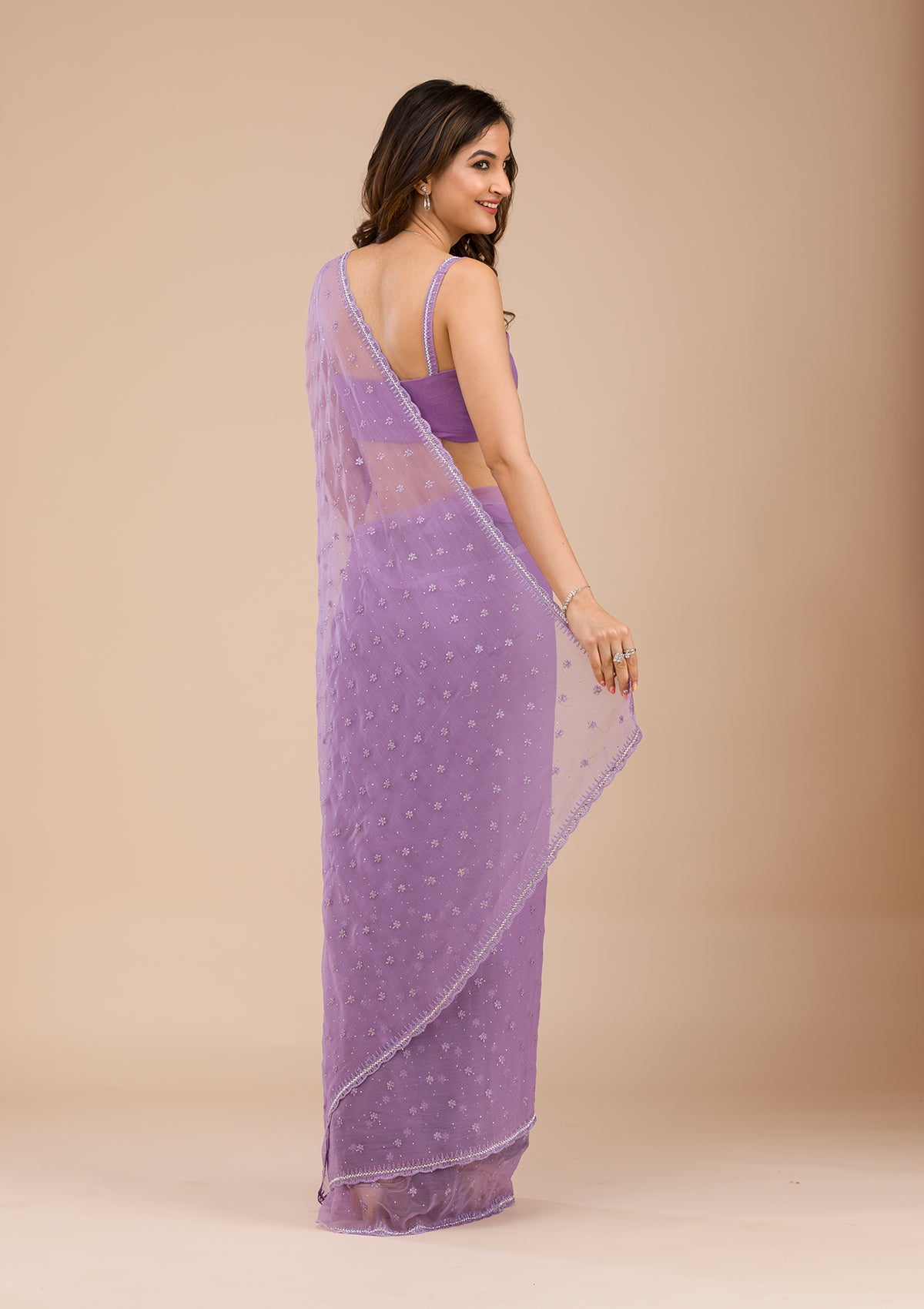 Purple Threadwork Chiffon Saree-Koskii