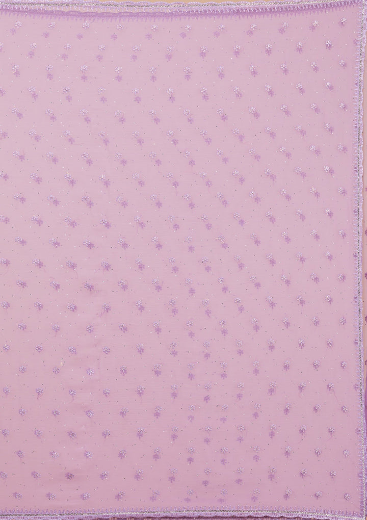 Purple Threadwork Chiffon Saree-Koskii