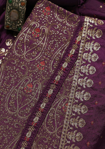 Purple Threadwork Georgette Unstitched Salwar Suit-Koskii