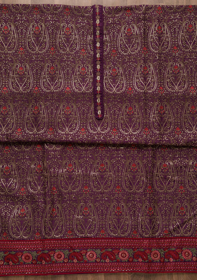 Purple Threadwork Georgette Unstitched Salwar Suit-Koskii