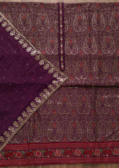 Purple Threadwork Georgette Unstitched Salwar Suit-Koskii