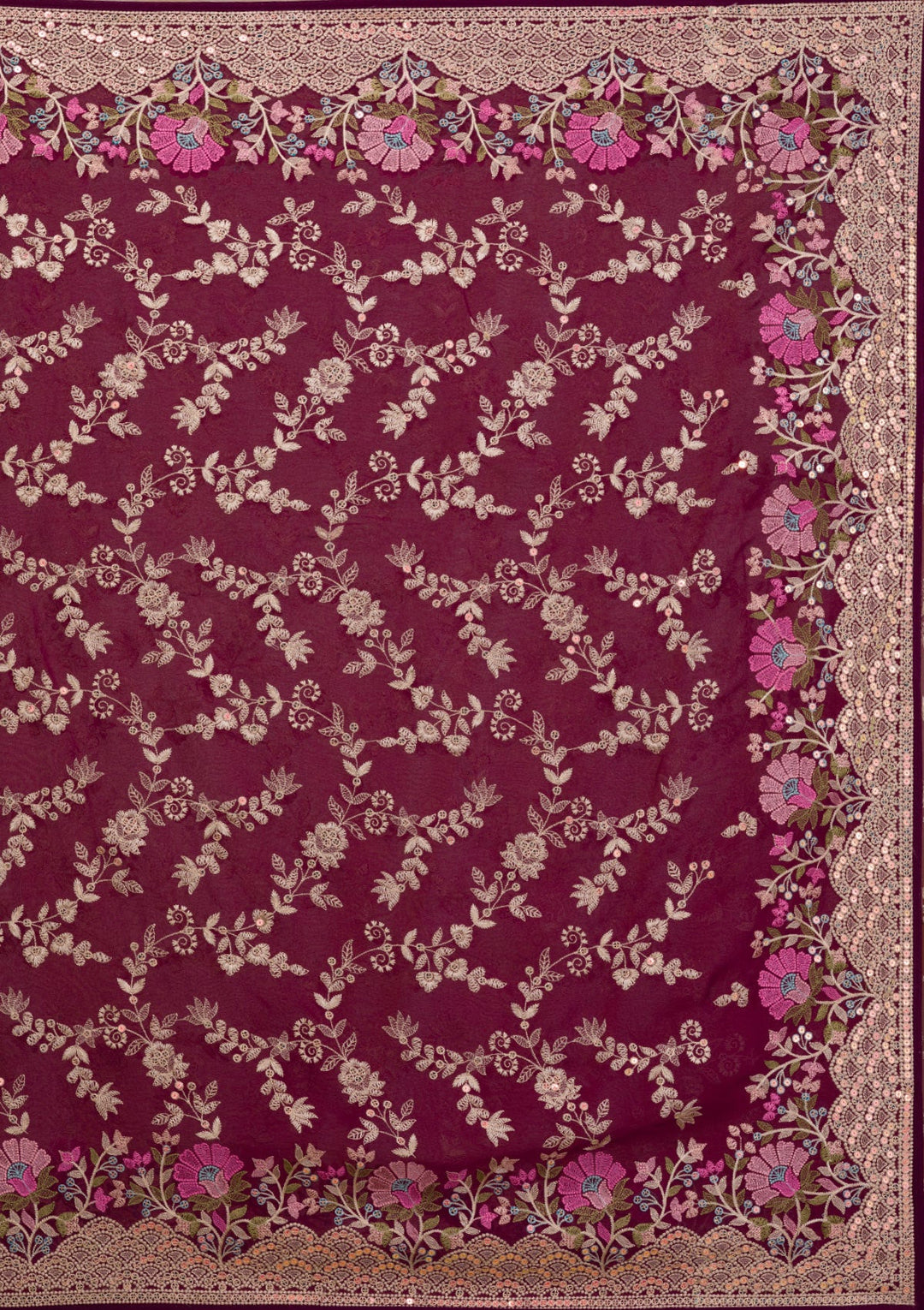 Purple Threadwork Georgette Saree-Koskii