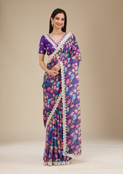 Purple Threadwork Georgette Saree-Koskii