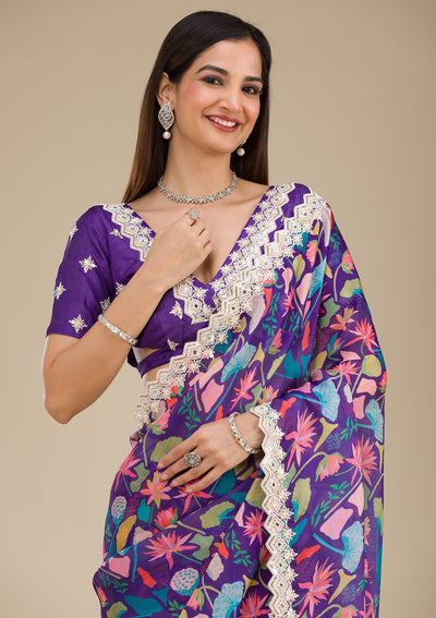 Purple Threadwork Georgette Saree-Koskii