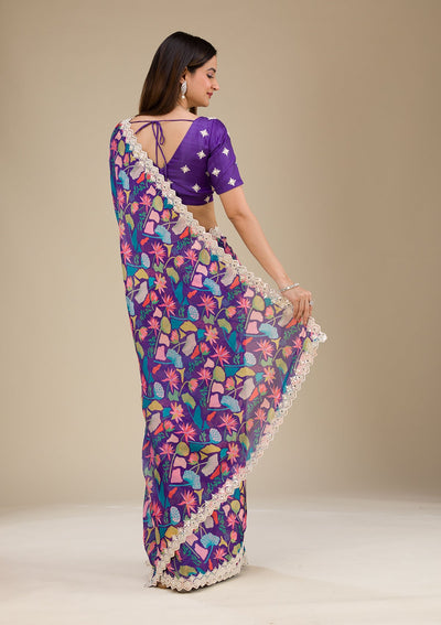 Purple Threadwork Georgette Saree-Koskii