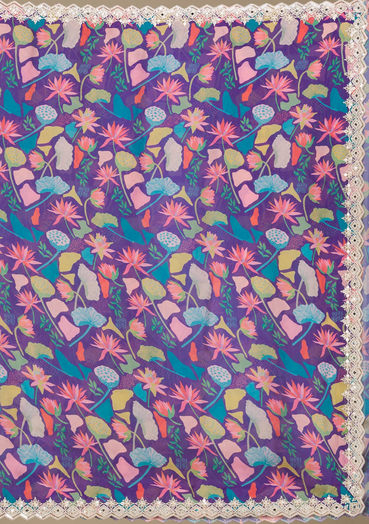 Purple Threadwork Georgette Saree-Koskii