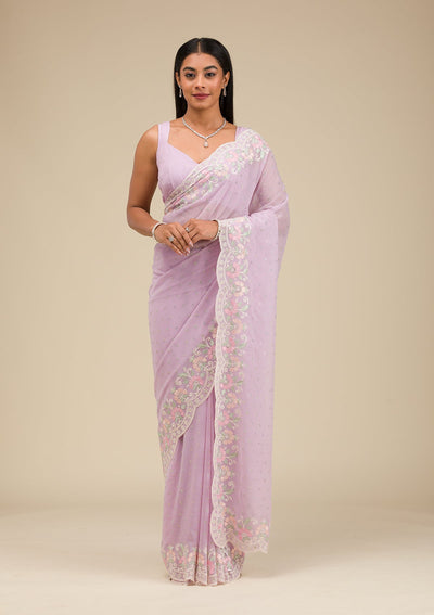 Lavender Threadwork Georgette Saree-Koskii