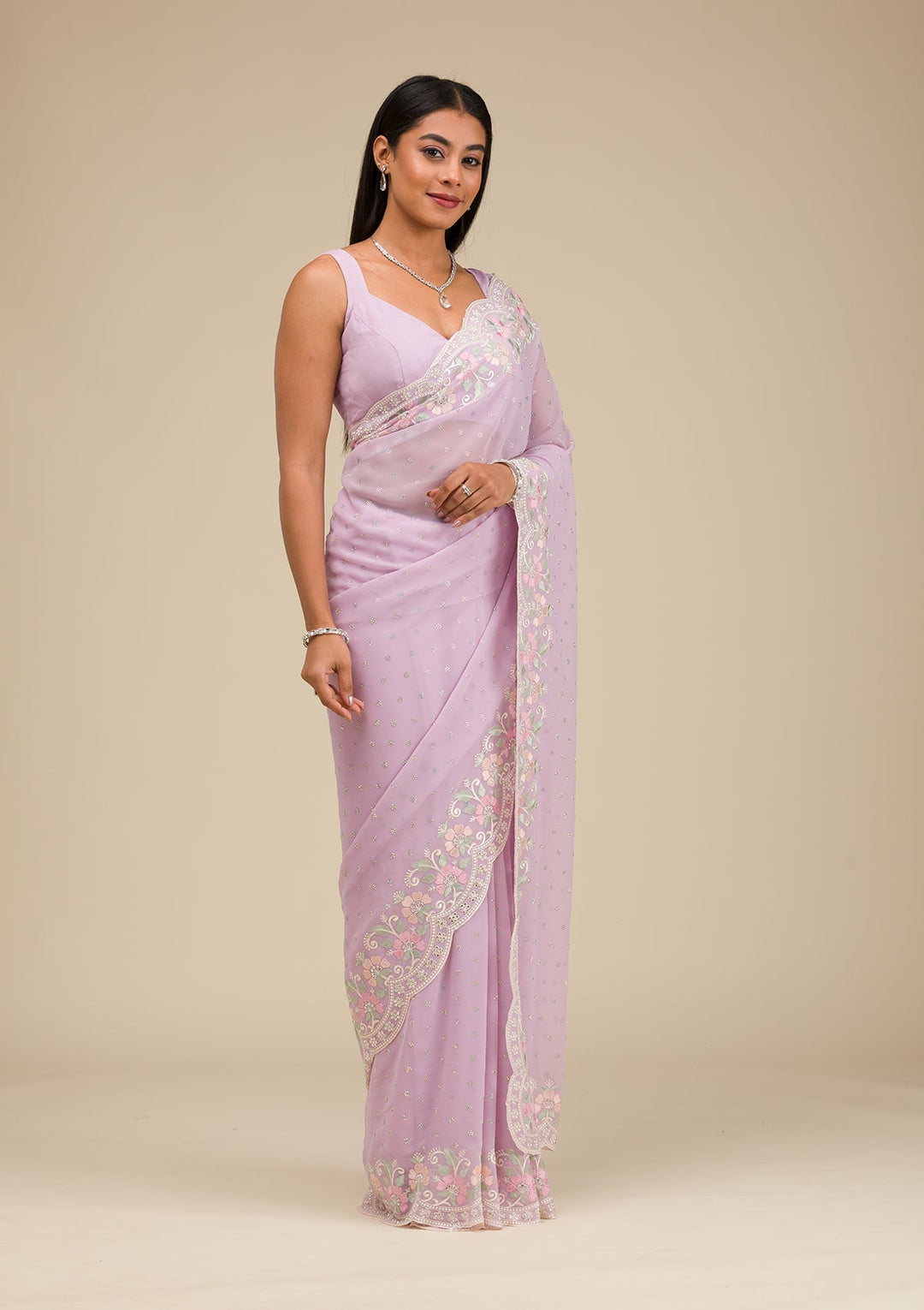 Lavender Threadwork Georgette Saree-Koskii