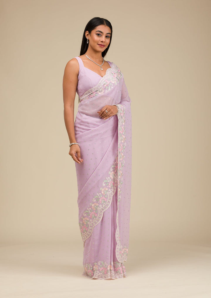 Lavender Threadwork Georgette Saree-Koskii