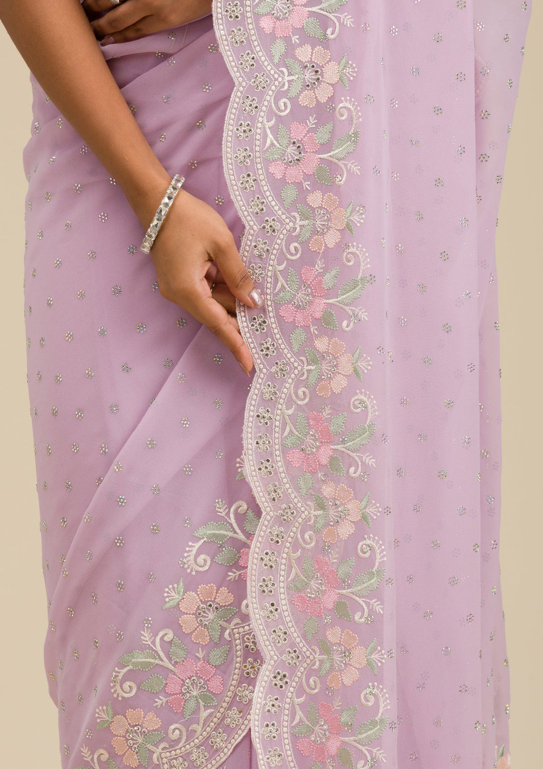 Lavender Threadwork Georgette Saree-Koskii
