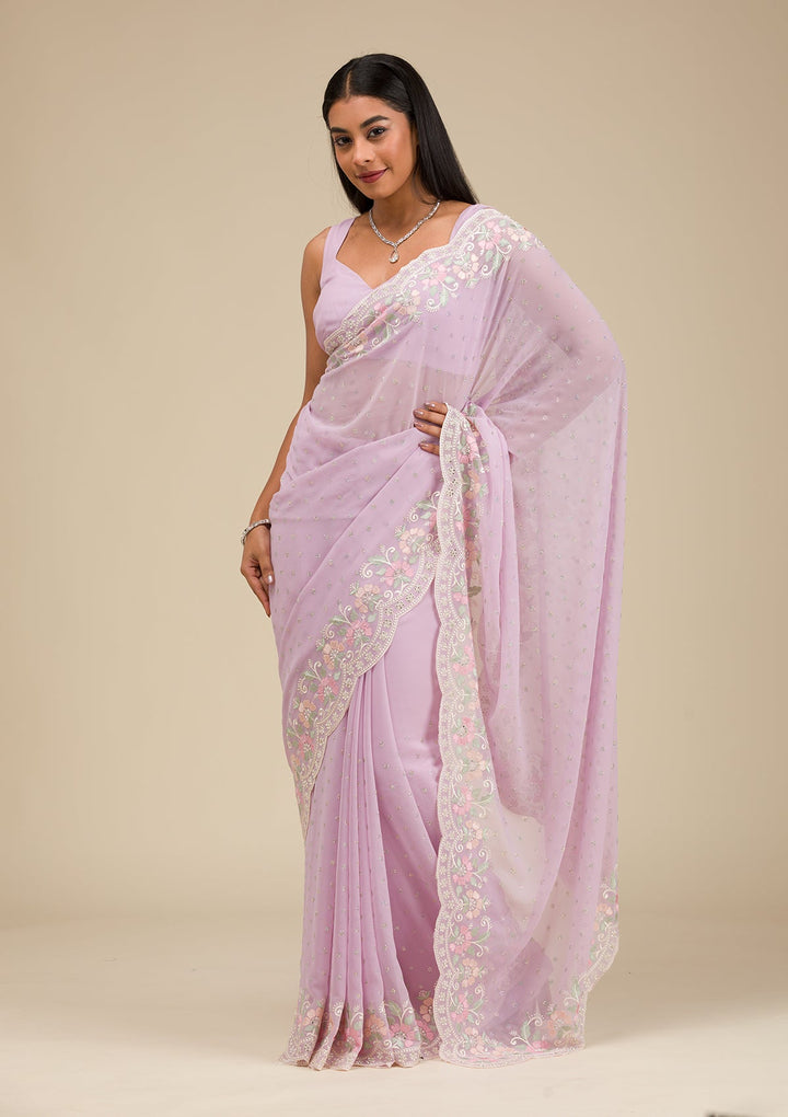 Lavender Threadwork Georgette Saree-Koskii