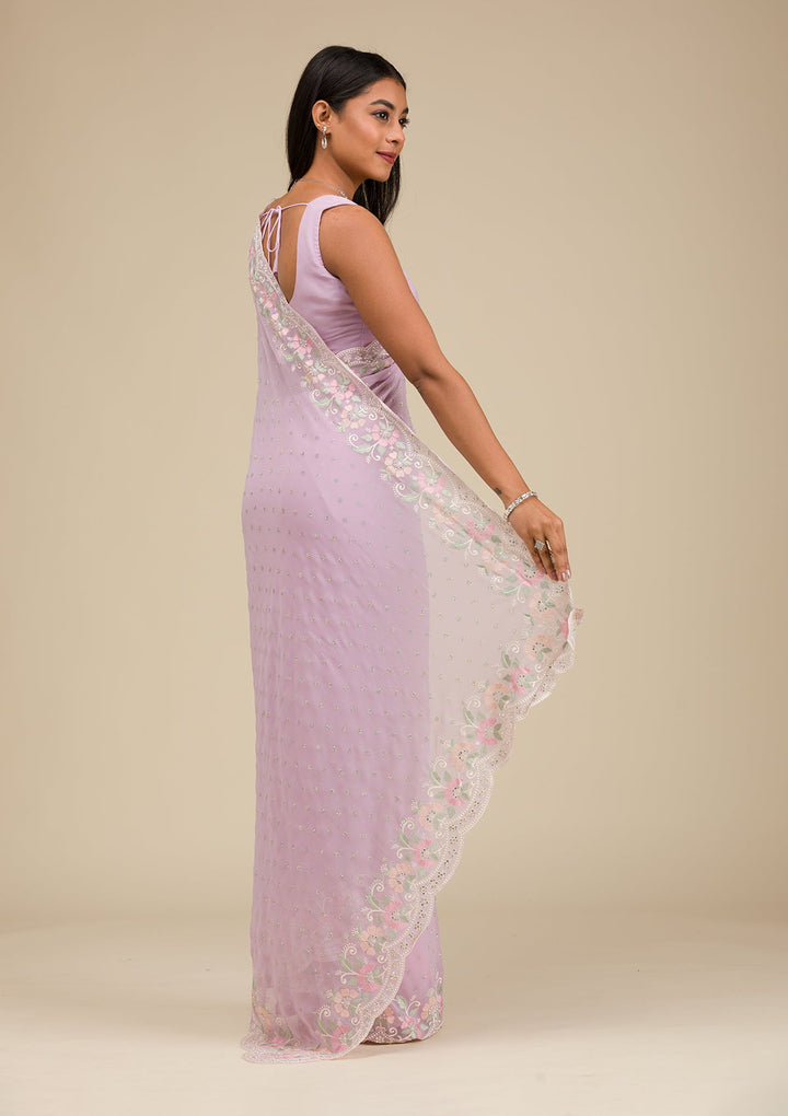 Lavender Threadwork Georgette Saree-Koskii