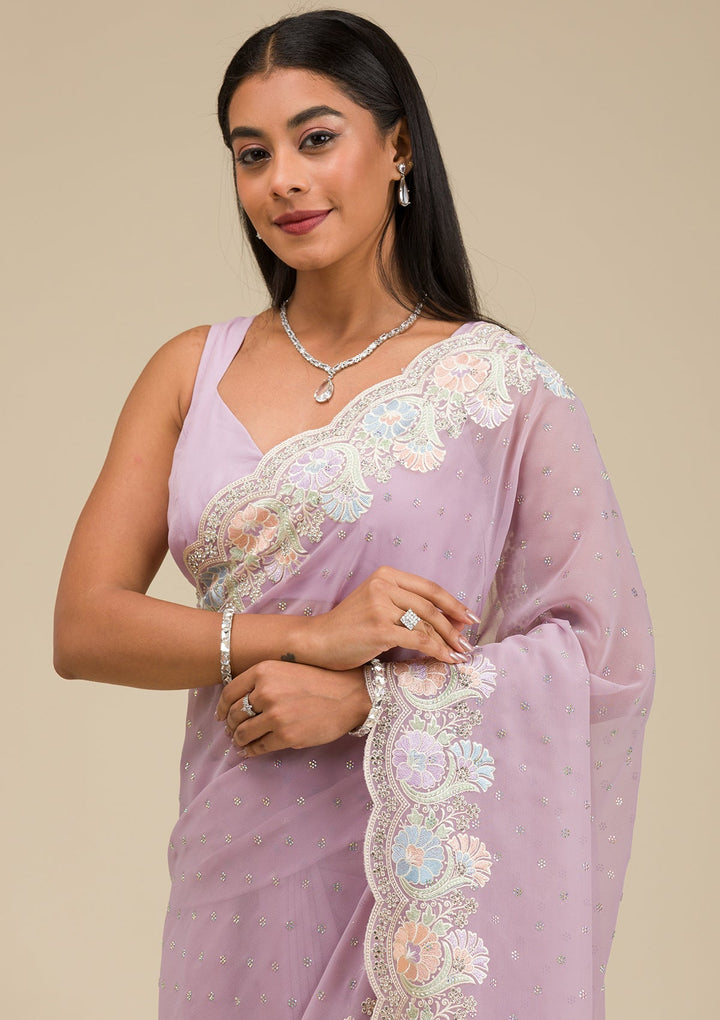 Lavender Threadwork Georgette Saree-Koskii