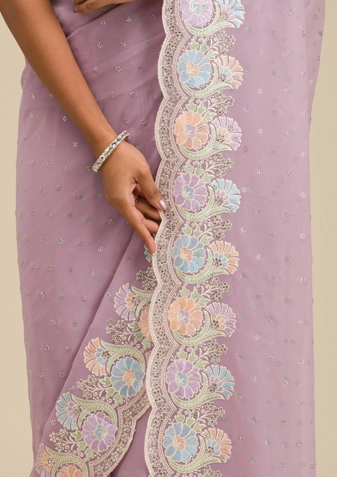 Lavender Threadwork Georgette Saree-Koskii