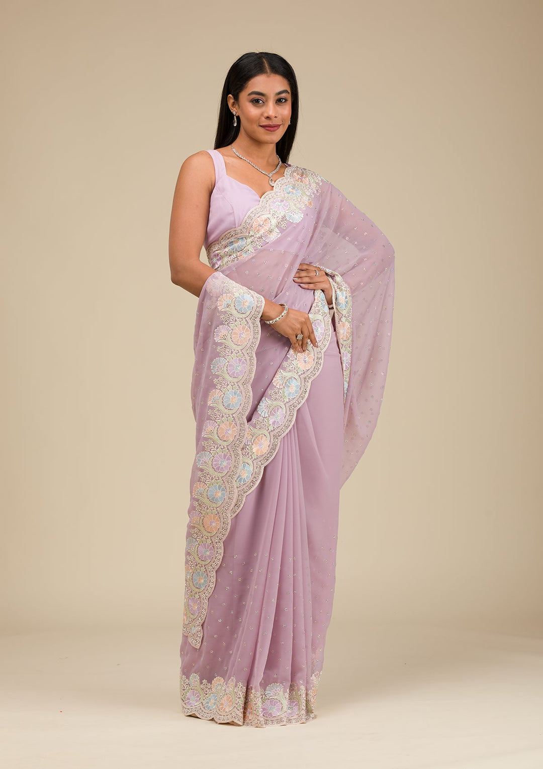 Lavender Threadwork Georgette Saree-Koskii