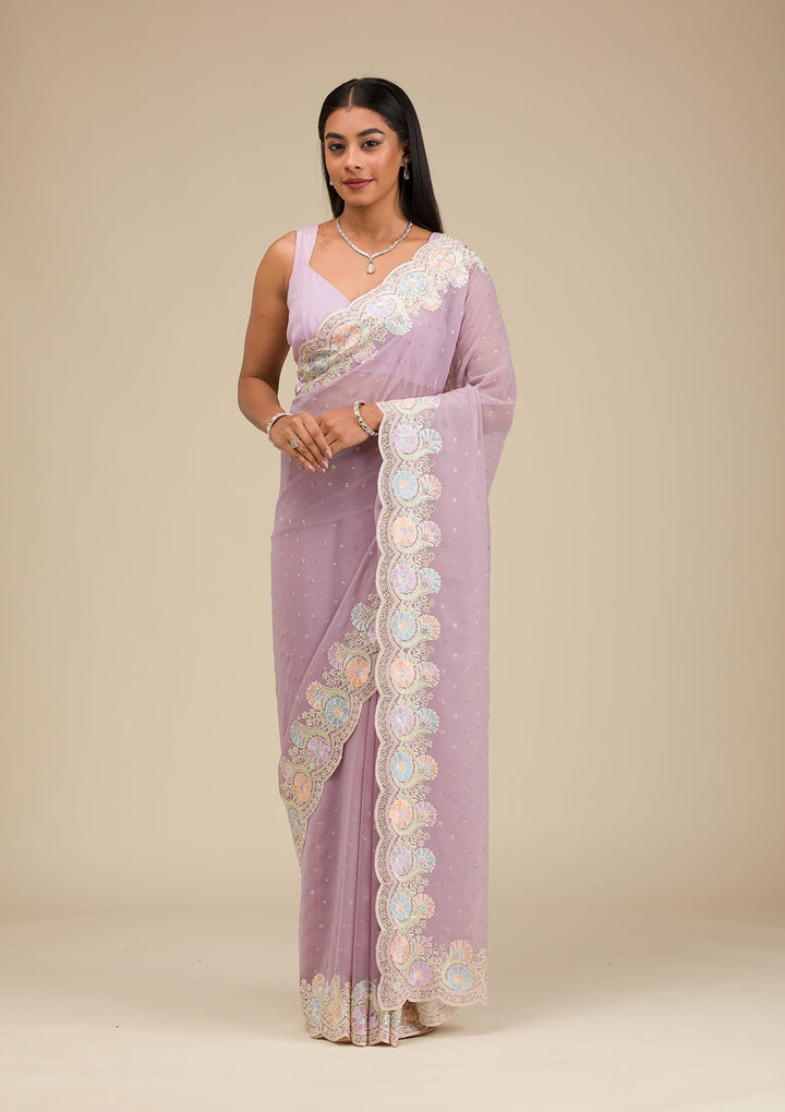 Lavender Threadwork Georgette Saree-Koskii