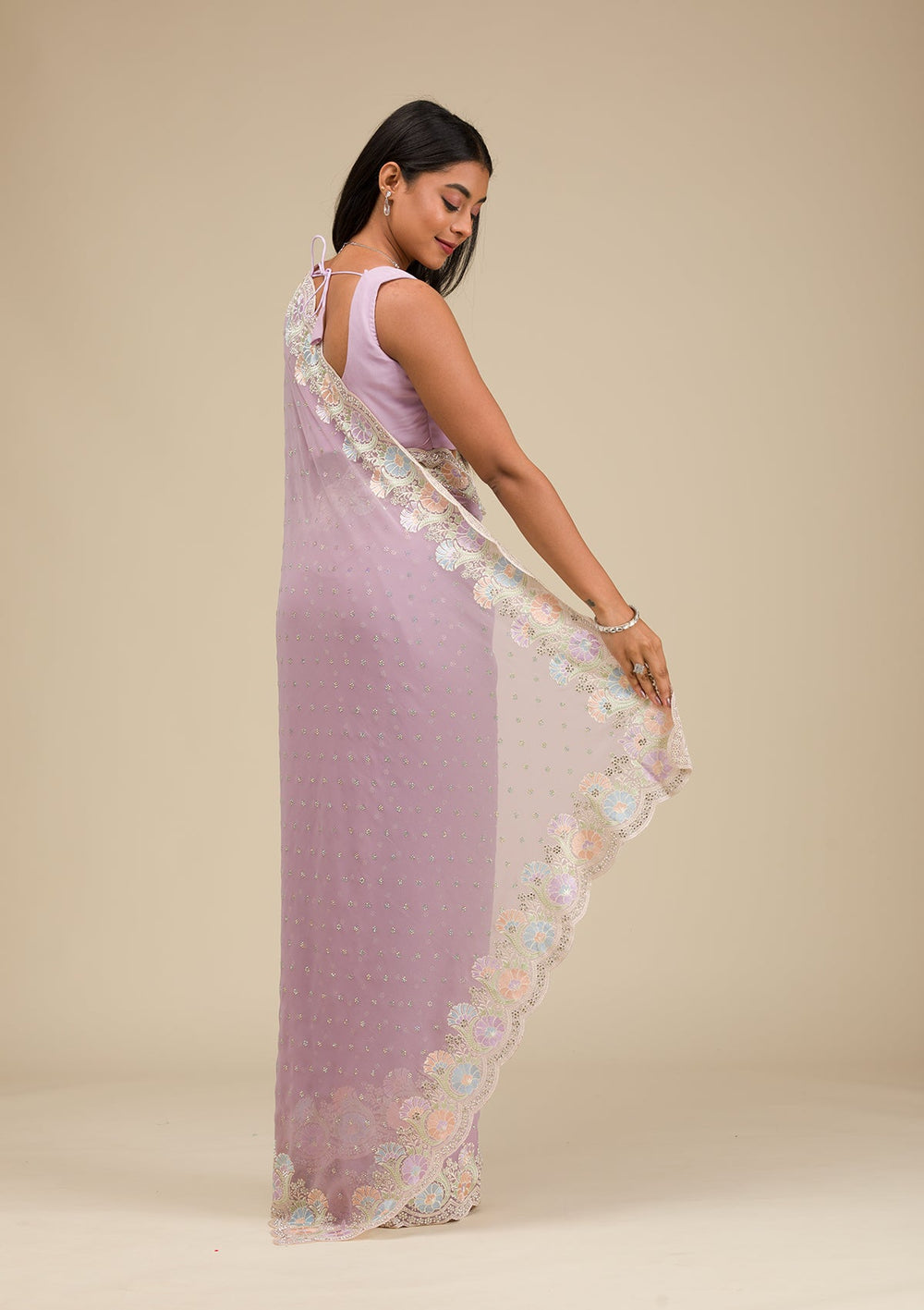 Lavender Threadwork Georgette Saree-Koskii