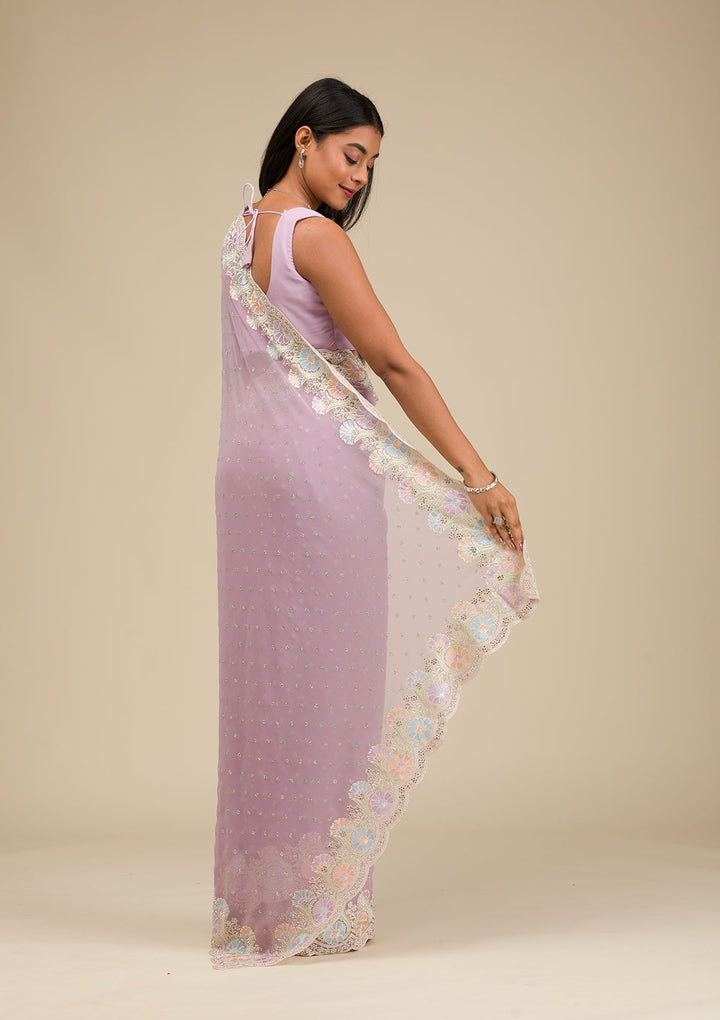 Lavender Threadwork Georgette Saree-Koskii