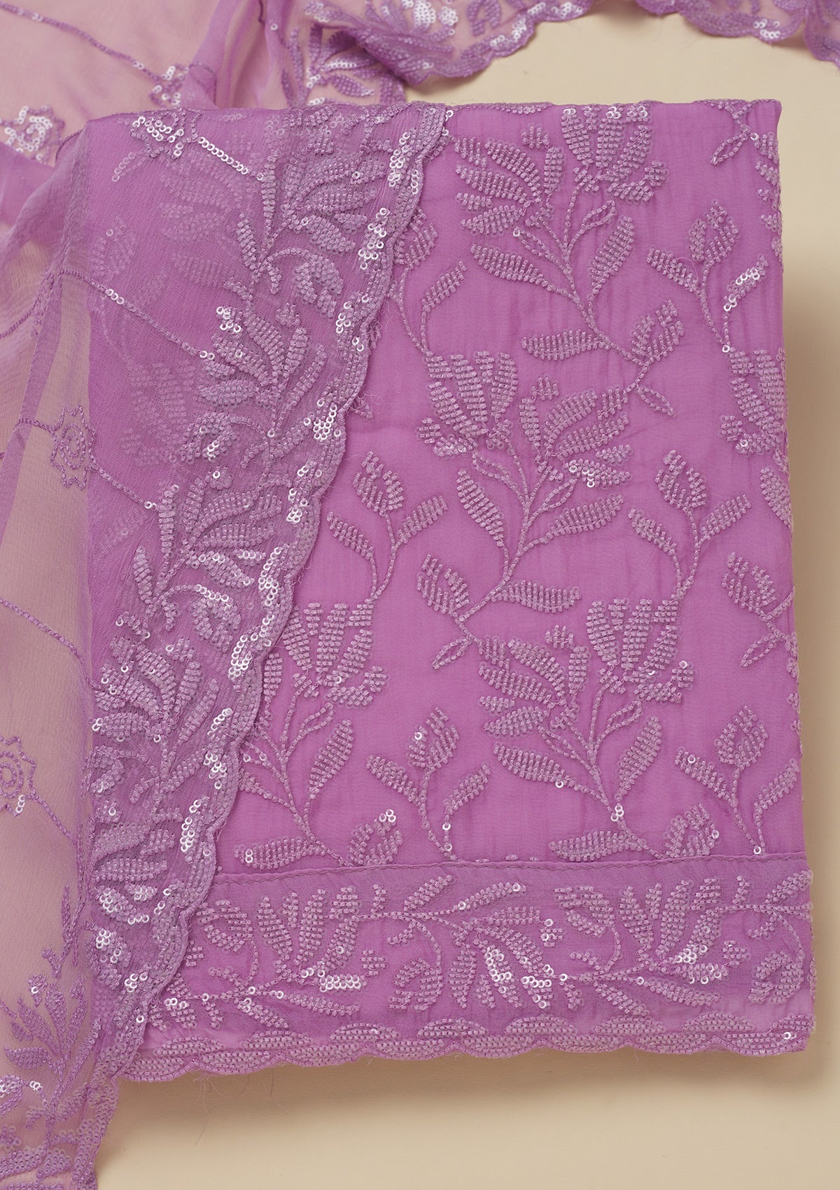 Purple Threadwork Organza Unstitched Salwar Suit-Koskii