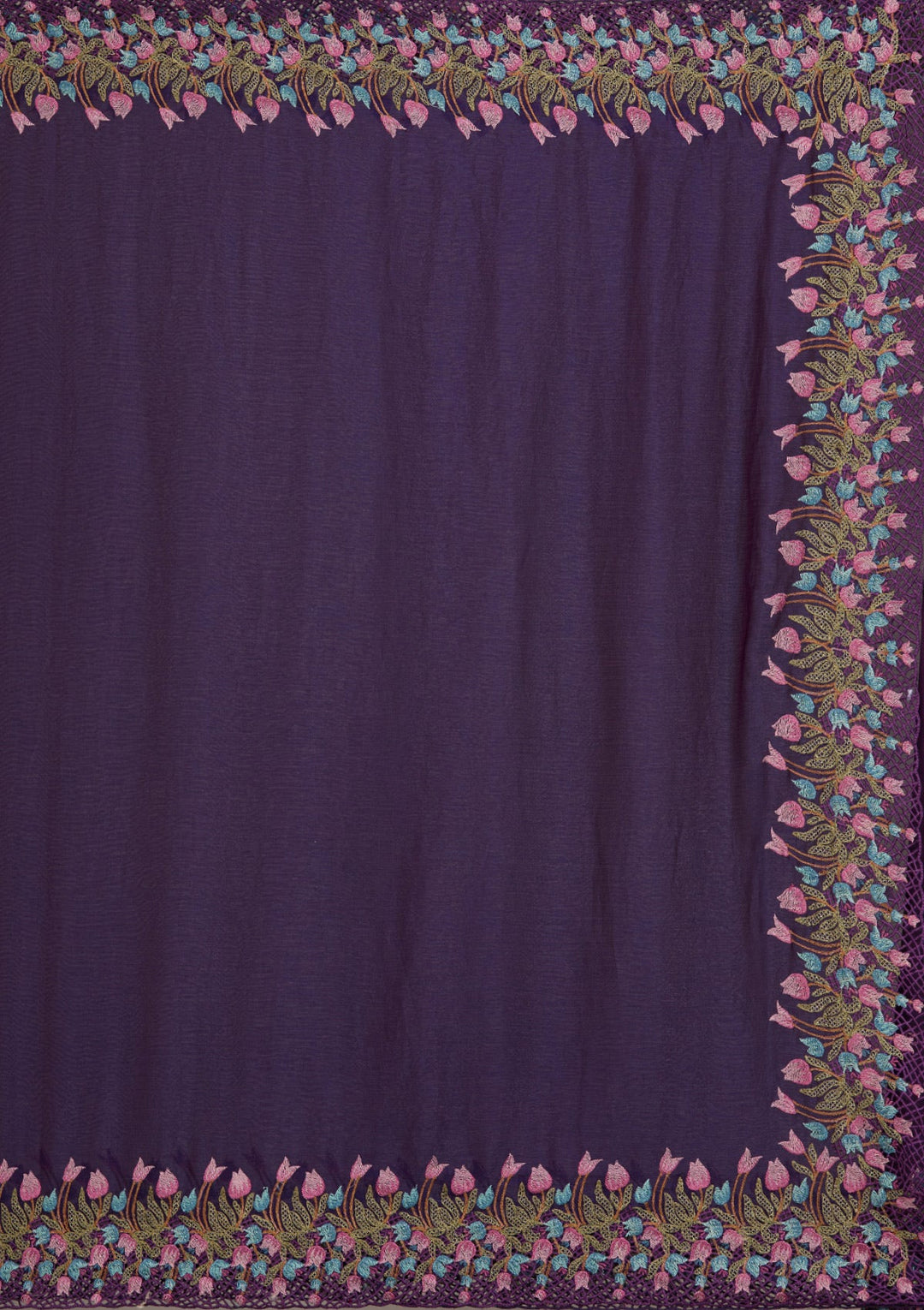 Purple Threadwork Tissue Saree-Koskii