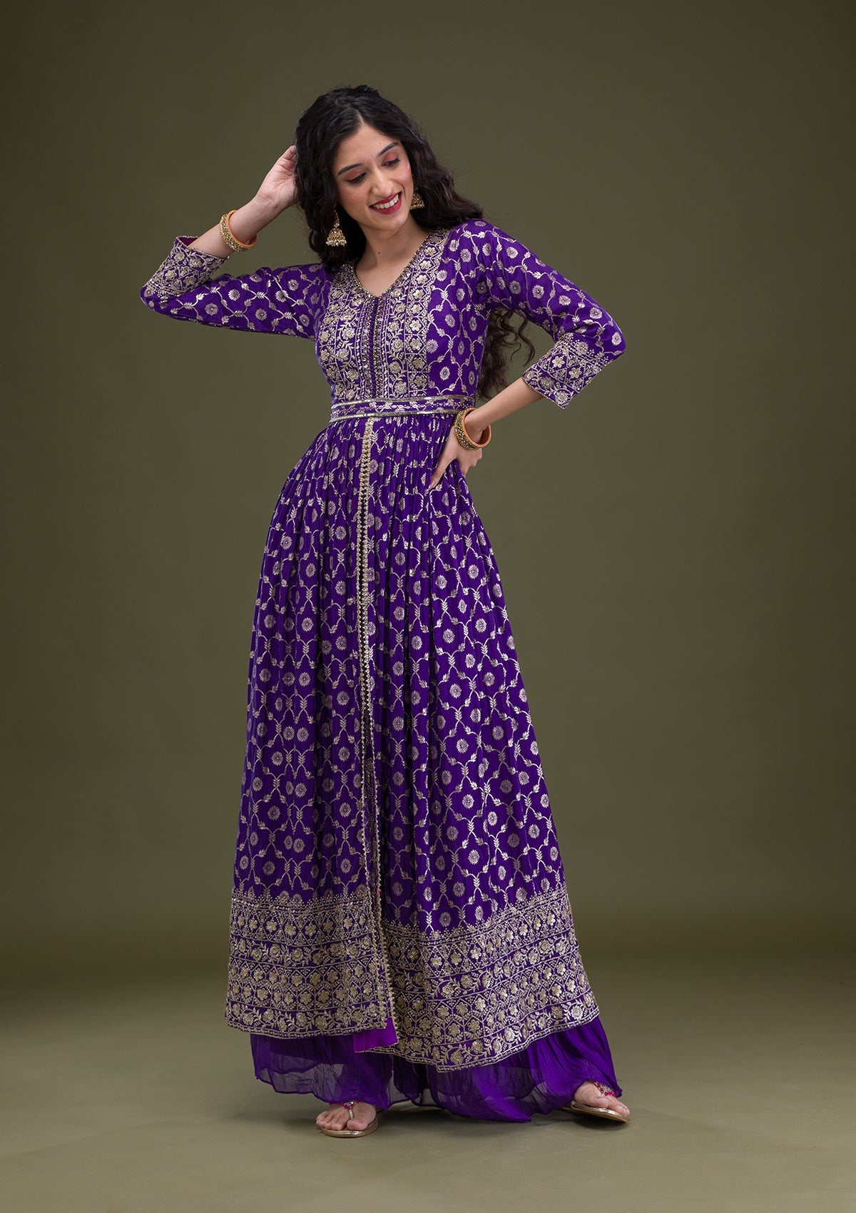 Purple Zariwork Art Silk Readymade Salwar Suit-Koskii