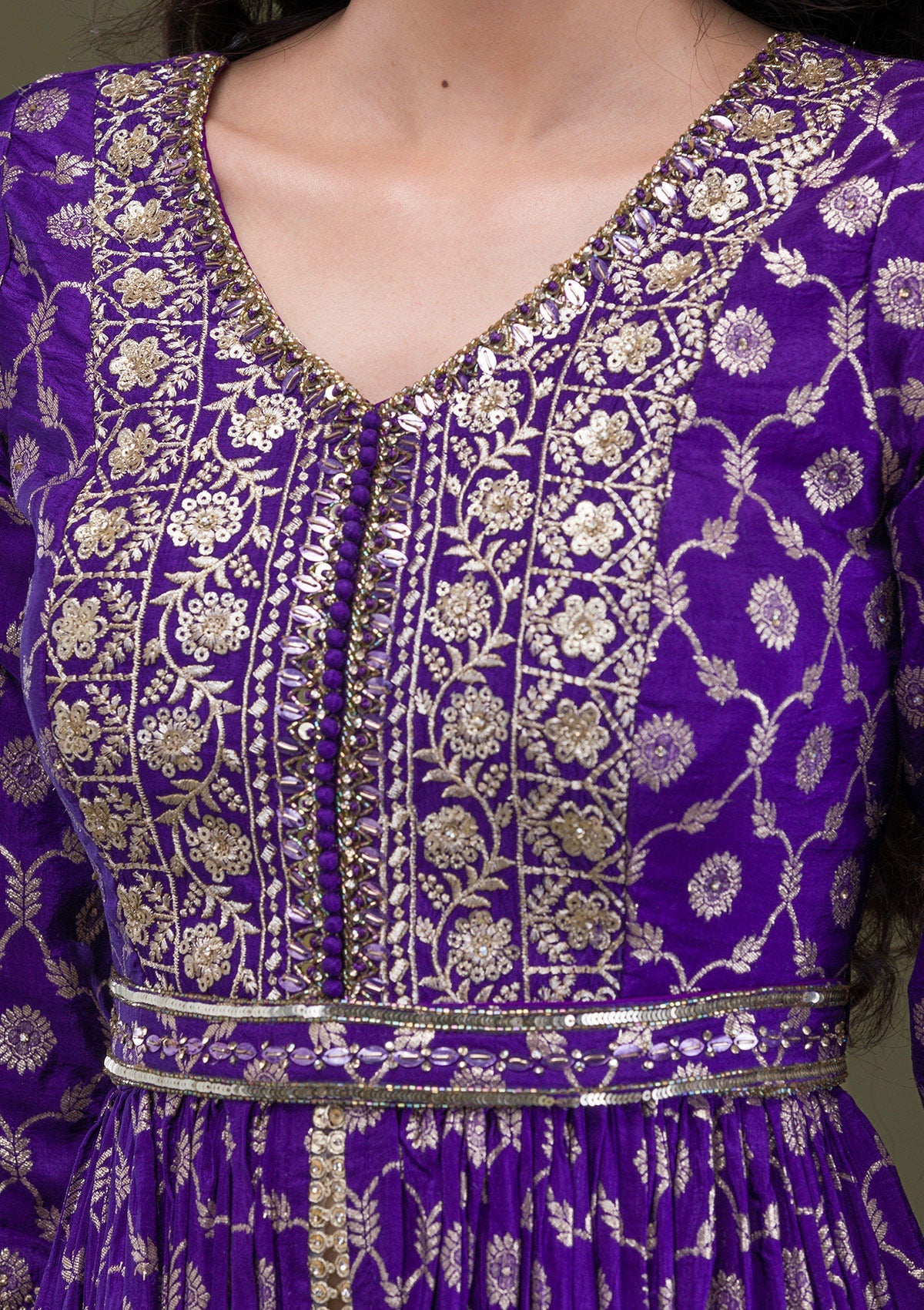 Purple Zariwork Art Silk Readymade Salwar Suit-Koskii