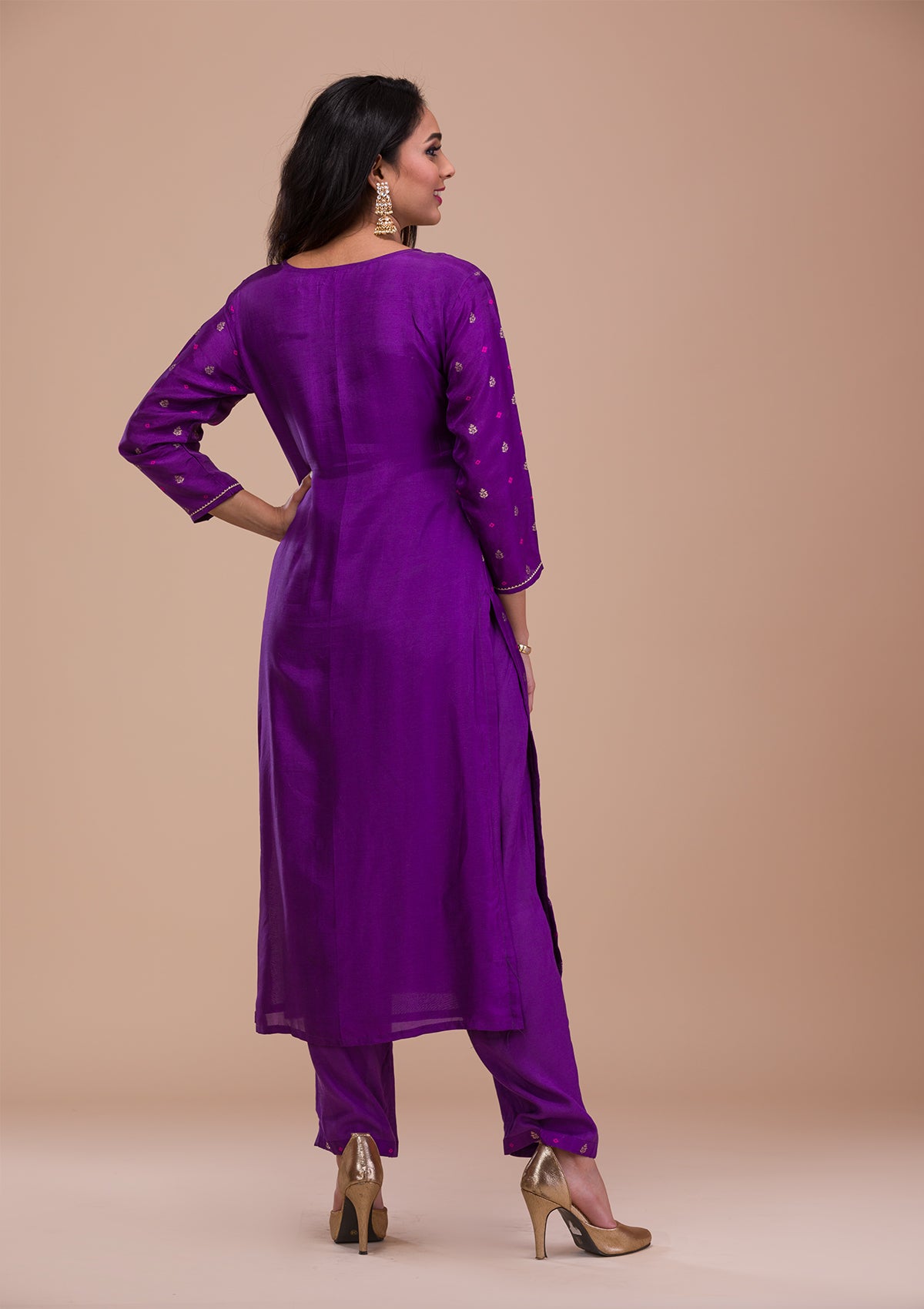 Purple Zariwork Art Silk Readymade Sharara Kameez