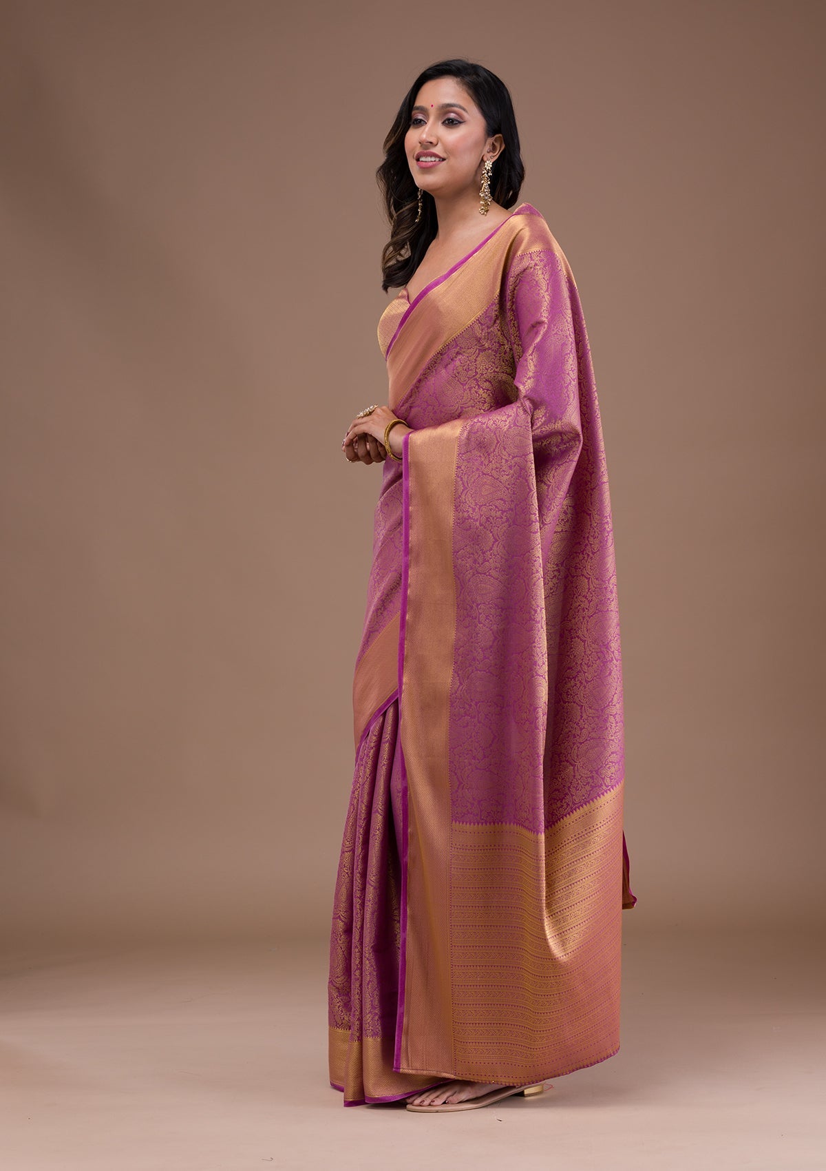 Lavender Zariwork Crepe Designer Saree-Koskii