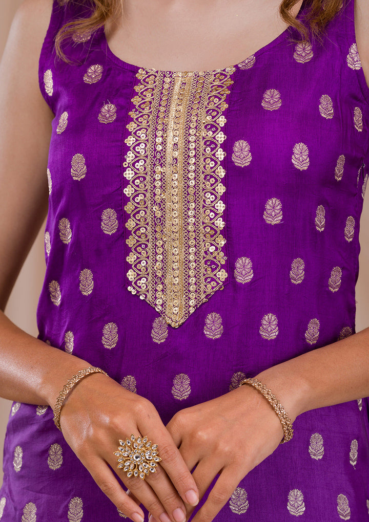 Purple Zariwork Banarasi Readymade Salwar Suit-Koskii
