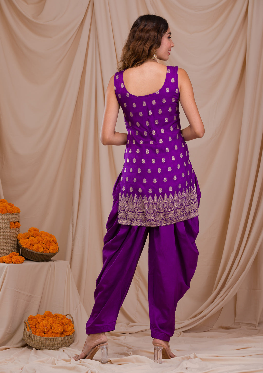 Purple Zariwork Banarasi Readymade Salwar Suit-Koskii