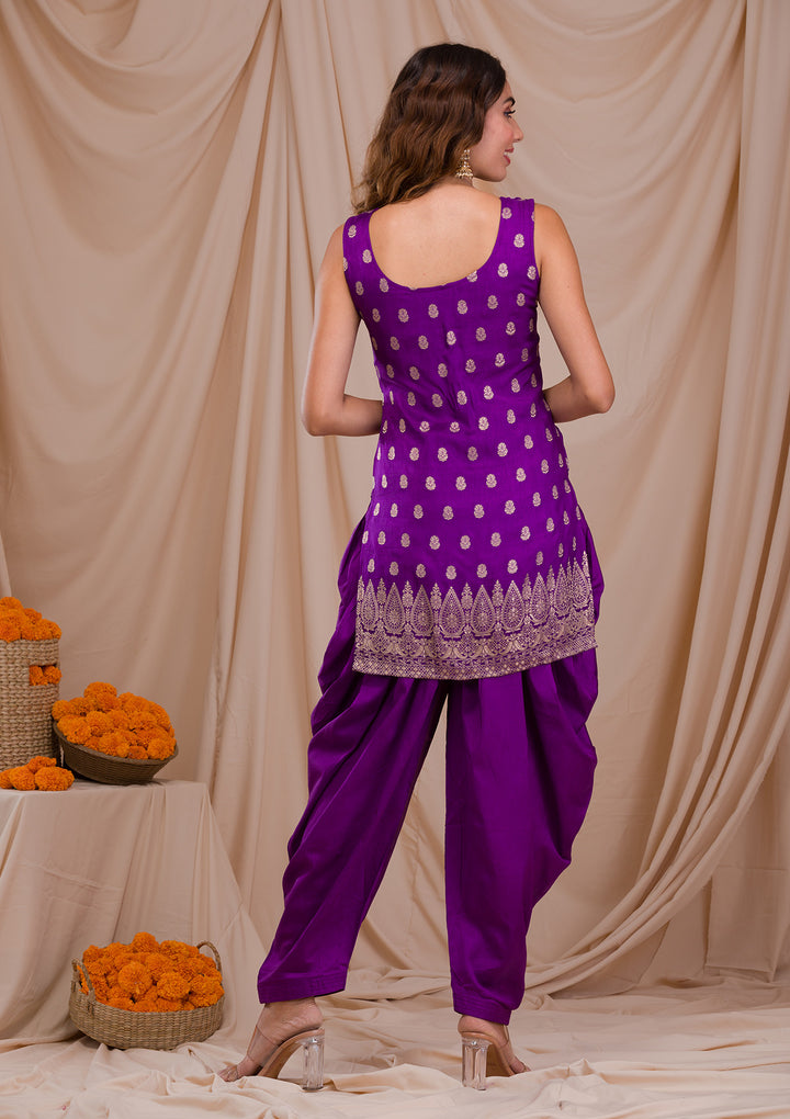 Purple Zariwork Banarasi Readymade Salwar Suit-Koskii