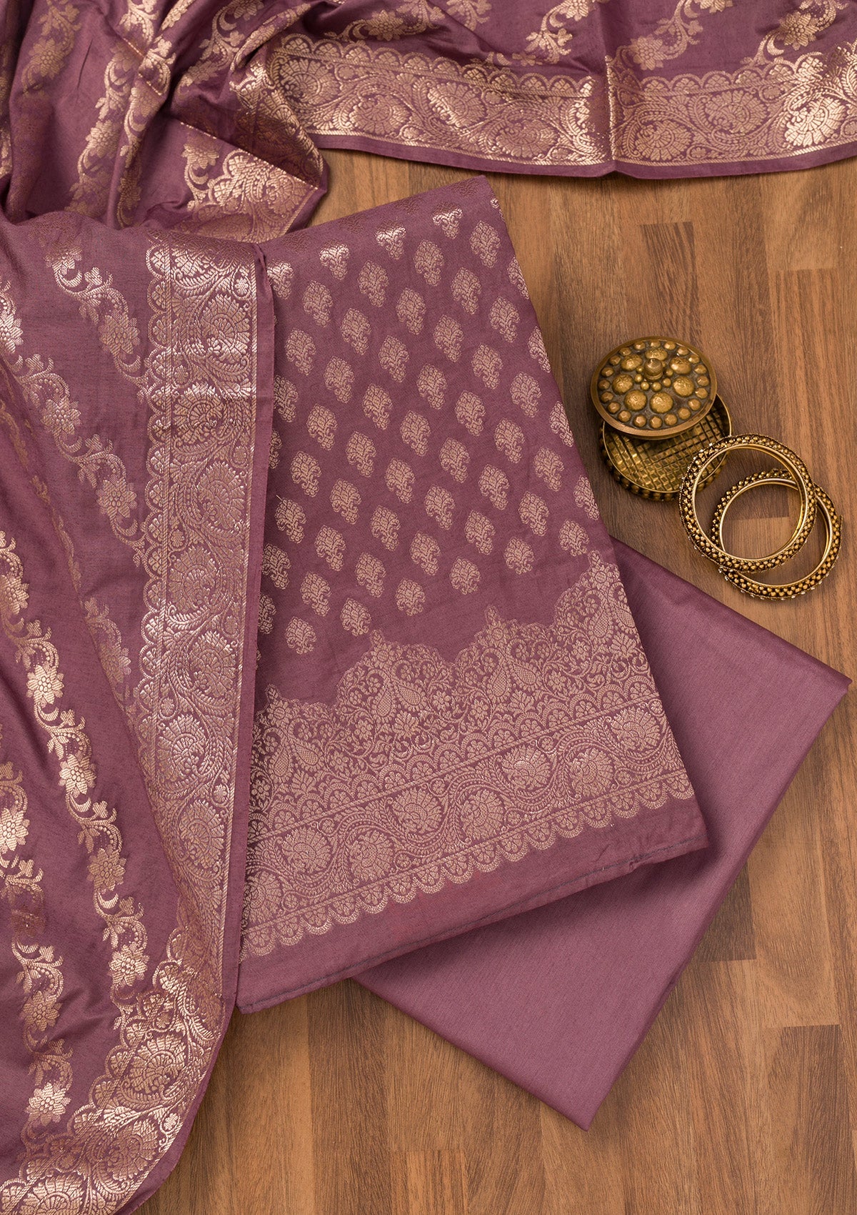 Purple Zariwork Banarasi Unstitched Salwar Suit-Koskii