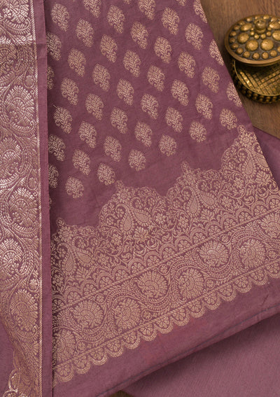 Purple Zariwork Banarasi Unstitched Salwar Suit-Koskii