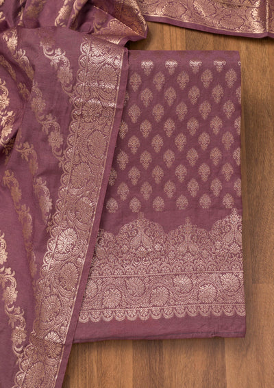 Purple Zariwork Banarasi Unstitched Salwar Suit-Koskii