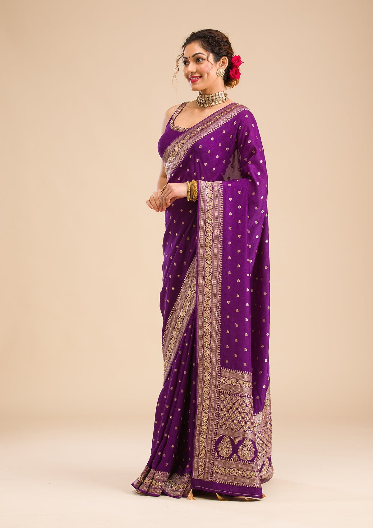 Purple Zariwork Banarasi Silk Saree-Koskii